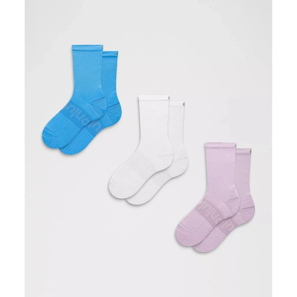 Lululemon-Unisex Power Stride Crew Socks 3 Pack-Lilac Play/Ocean Wave/White